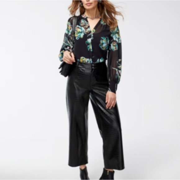 Chico's Pants - Chico's Croc Embossed Faux Leather Wide Leg Crop Pants Black 8